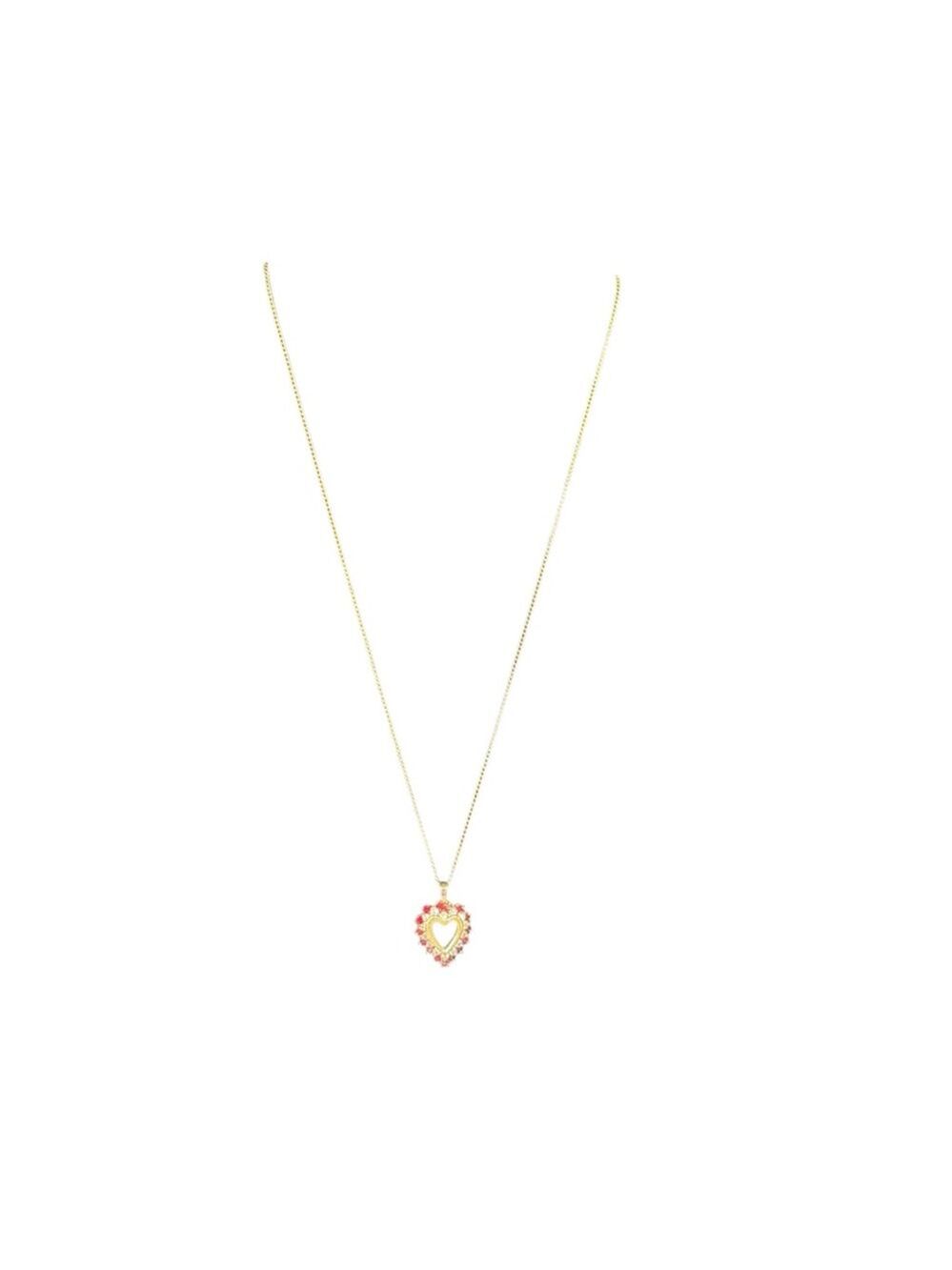 Women's Unbranded Gold Heart Necklace with Ruby Red Stones, One Size